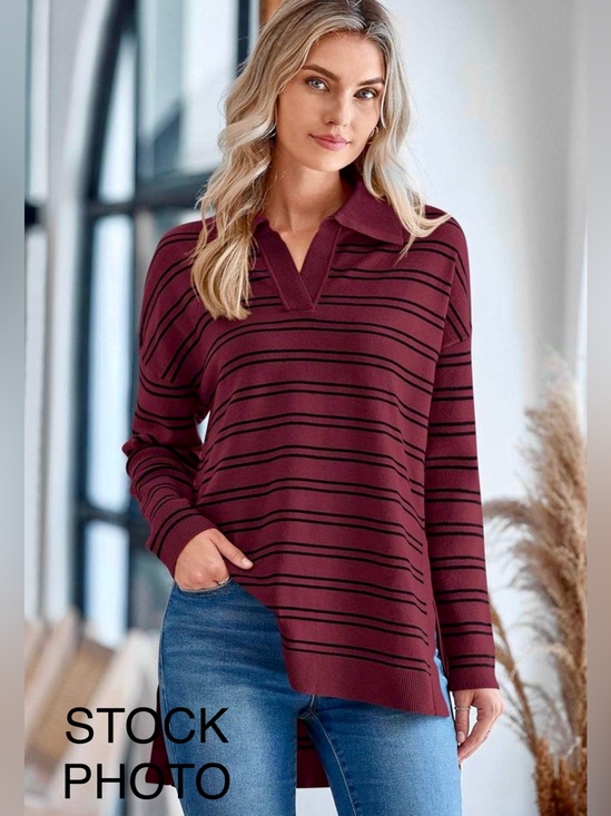 Tops - Woman’s sweater, oversized, long Sleeve, V neck, slit side knitted tunic